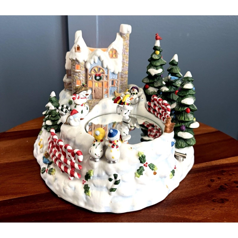 Vintage PartyLite Snowbell P7651 Musical Skating Snowman Christmas Village Candl